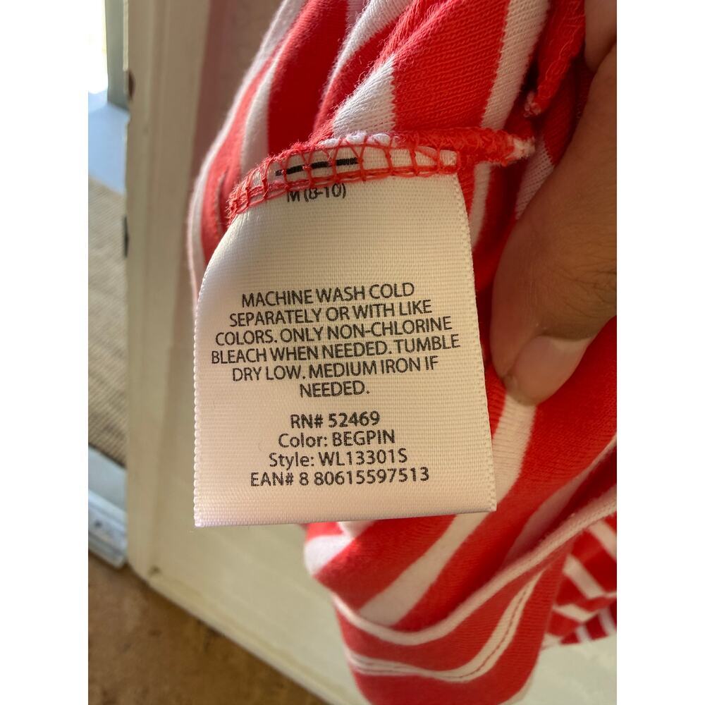 White Stag Coral Red White Breton Stripe Tee Medium Coastal French Sailor - Picture 6 of 6